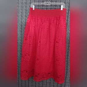 Metrowear Elasticized Hi Waisted Midi Length Lined Skirt Lace Overlay Size XL